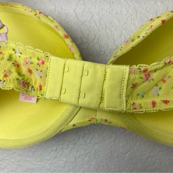 Victoria's Secret Butter Yellow and Pink Floral Bra Padded Demi Size 36D - Picture 5 of 9